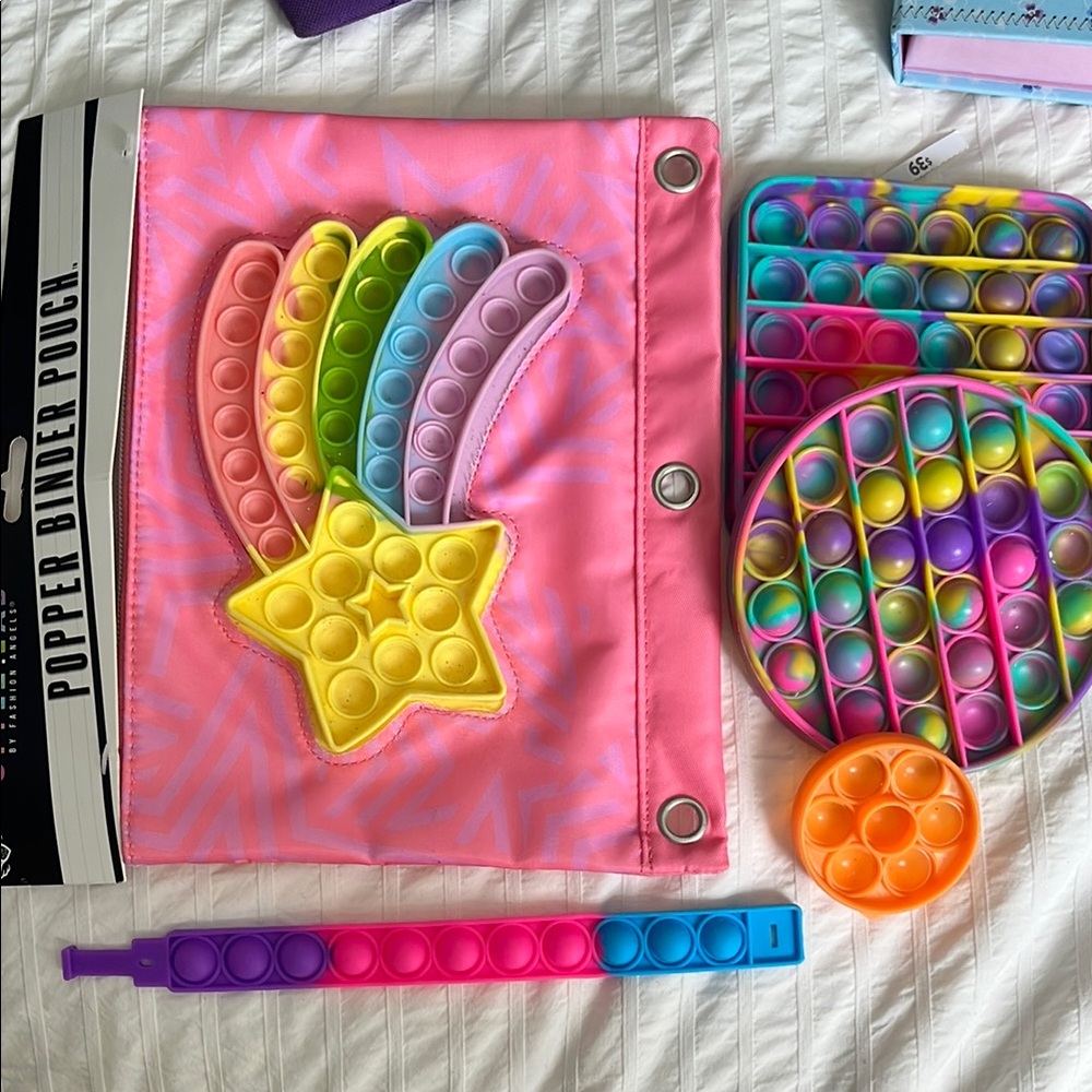 Fidget toys and Colorful Popper Binder Pouch for Kids